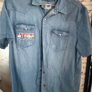 Levi's Light Blue Denim Shirt with Colorful Patch